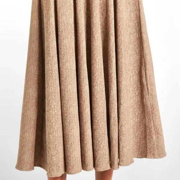 🌺🎉HP🎉🌺 NWT Staud Wells Midi Dress Mocha Herringbone - Picture 3 of 16